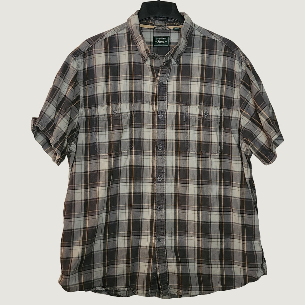 G.H. Bass & Co. Plaid Button Down Mens XXL Grey Good Short Sleeve Cotton Shirt